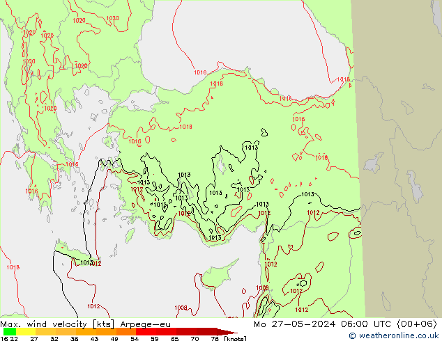 Max. wind snelheid Arpege-eu ma 27.05.2024 06 UTC