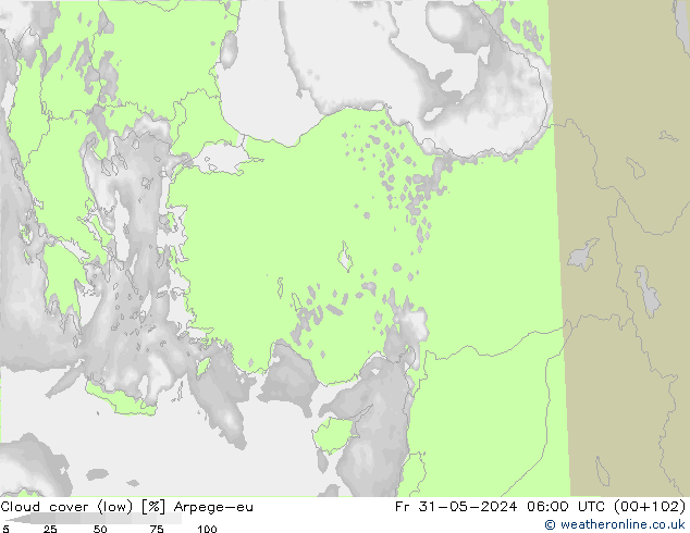 Bewolking (Laag) Arpege-eu vr 31.05.2024 06 UTC