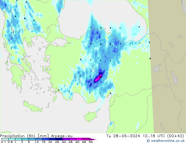 Precipitação (6h) Arpege-eu Ter 28.05.2024 18 UTC