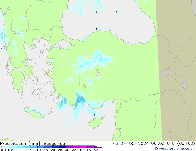 Precipitazione Arpege-eu lun 27.05.2024 03 UTC