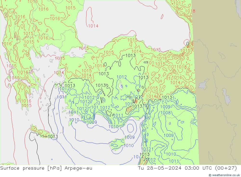 Surface pressure Arpege-eu Tu 28.05.2024 03 UTC