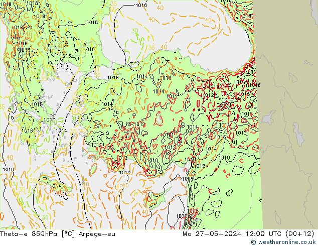 Theta-e 850hPa Arpege-eu lun 27.05.2024 12 UTC