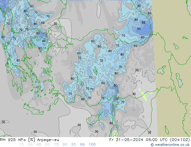 RH 925 hPa Arpege-eu pt. 31.05.2024 06 UTC