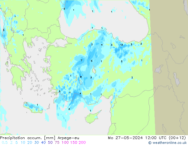 Precipitation accum. Arpege-eu Seg 27.05.2024 12 UTC