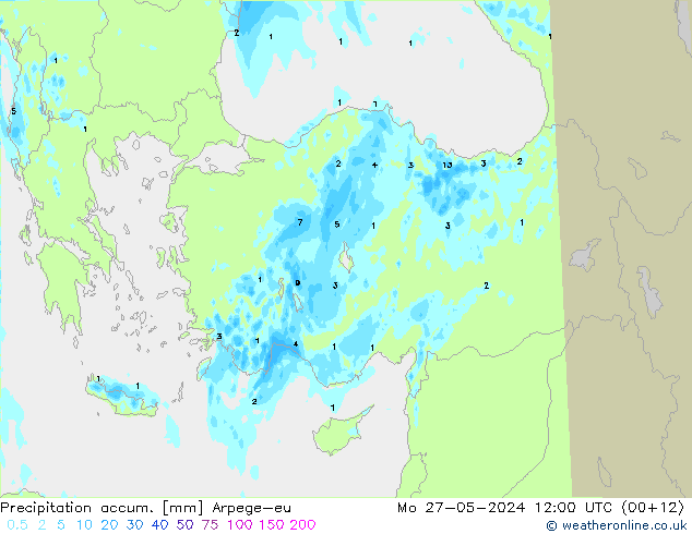 Précipitation accum. Arpege-eu lun 27.05.2024 12 UTC