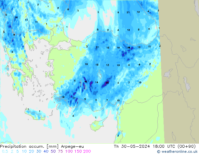 Précipitation accum. Arpege-eu jeu 30.05.2024 18 UTC