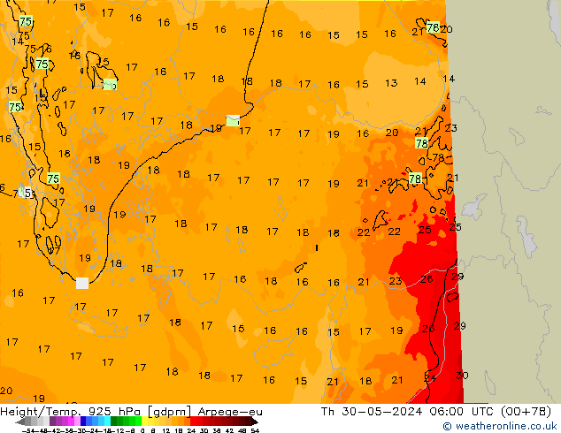 Height/Temp. 925 hPa Arpege-eu  30.05.2024 06 UTC