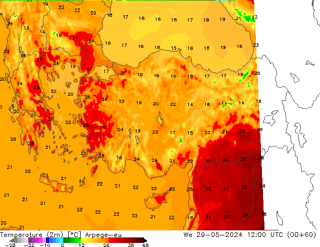 карта температуры Arpege-eu ср 29.05.2024 12 UTC