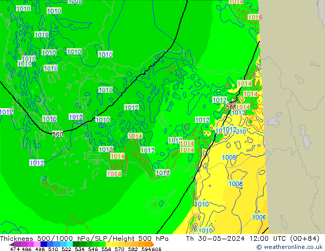 Dikte 500-1000hPa Arpege-eu do 30.05.2024 12 UTC