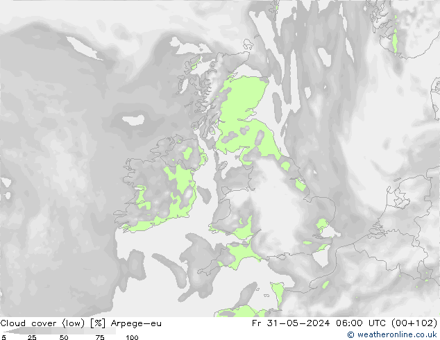 nízká oblaka Arpege-eu Pá 31.05.2024 06 UTC