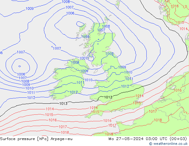 Surface pressure Arpege-eu Mo 27.05.2024 03 UTC