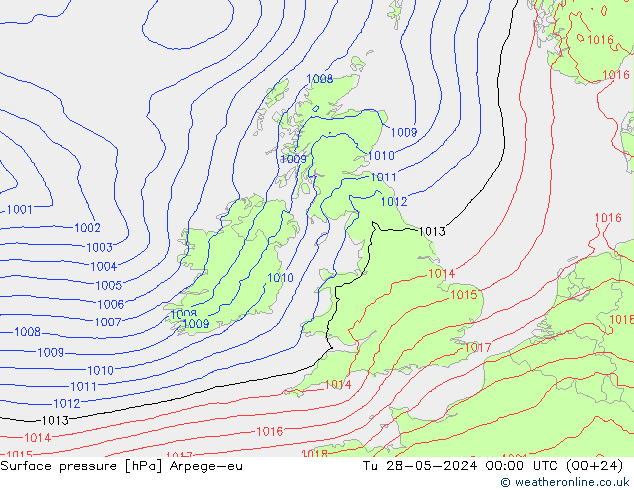 Surface pressure Arpege-eu Tu 28.05.2024 00 UTC