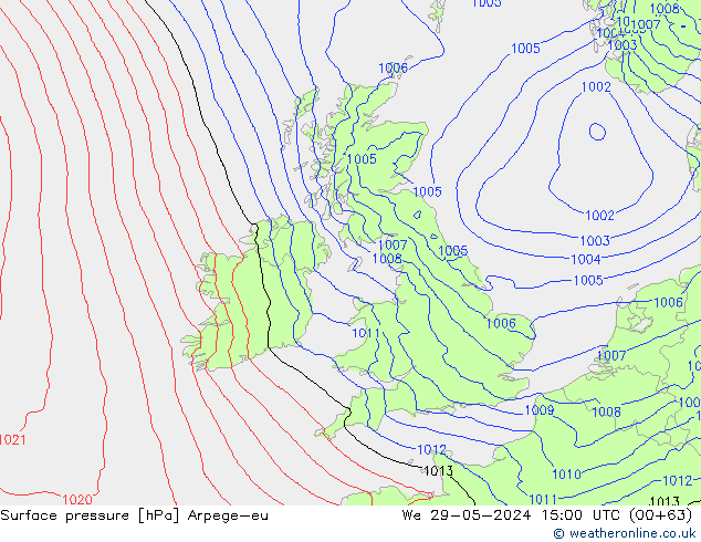 Presión superficial Arpege-eu mié 29.05.2024 15 UTC