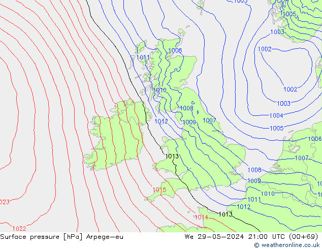 Surface pressure Arpege-eu We 29.05.2024 21 UTC