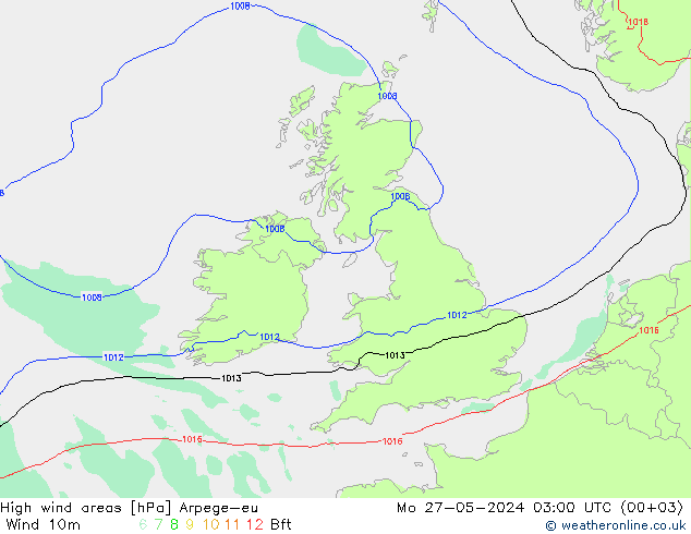 High wind areas Arpege-eu lun 27.05.2024 03 UTC