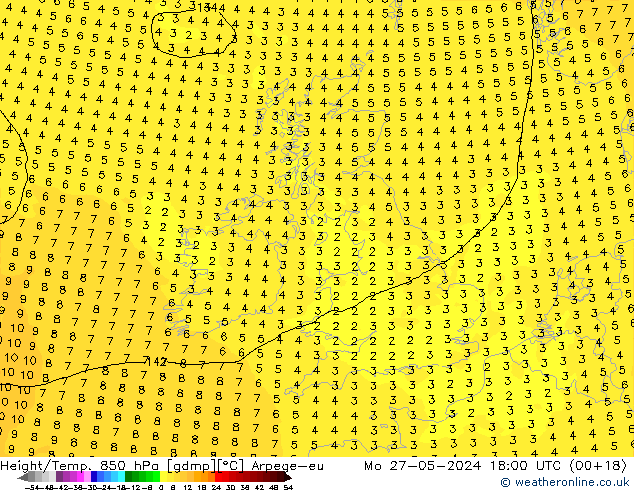 Hoogte/Temp. 850 hPa Arpege-eu ma 27.05.2024 18 UTC