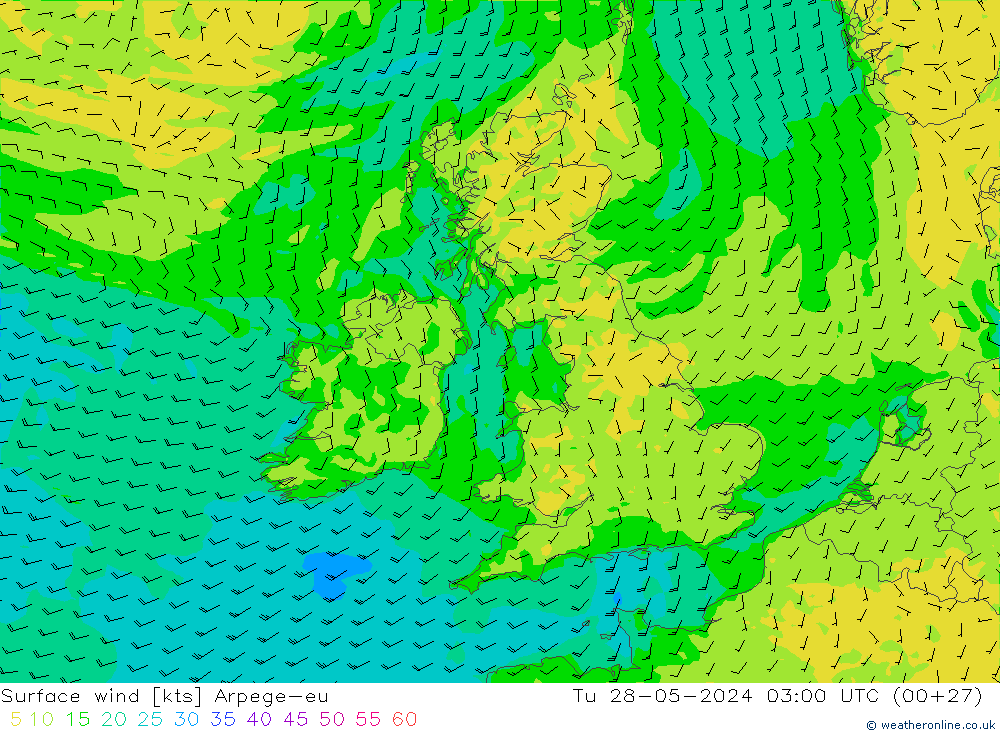 Rüzgar 10 m Arpege-eu Sa 28.05.2024 03 UTC