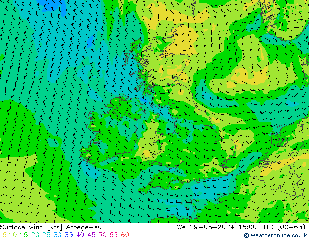 Viento 10 m Arpege-eu mié 29.05.2024 15 UTC