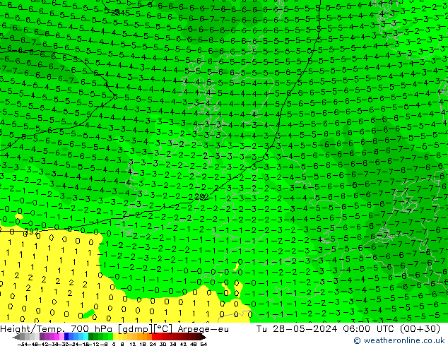 Hoogte/Temp. 700 hPa Arpege-eu di 28.05.2024 06 UTC
