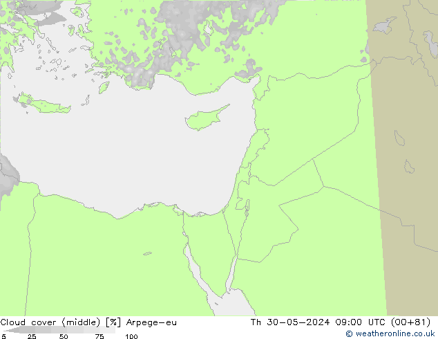 Nuages (moyen) Arpege-eu jeu 30.05.2024 09 UTC