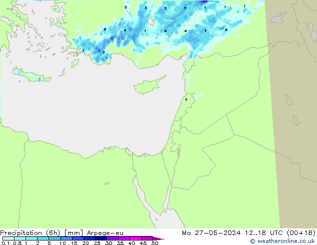 Précipitation (6h) Arpege-eu lun 27.05.2024 18 UTC