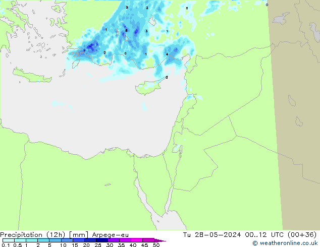 Yağış (12h) Arpege-eu Sa 28.05.2024 12 UTC