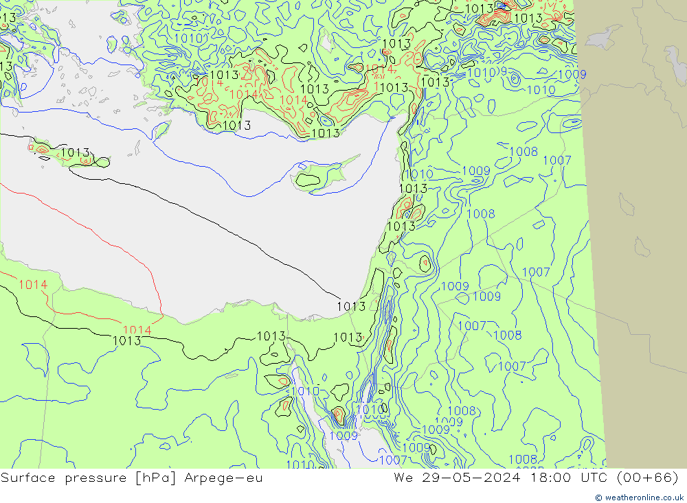 Atmosférický tlak Arpege-eu St 29.05.2024 18 UTC