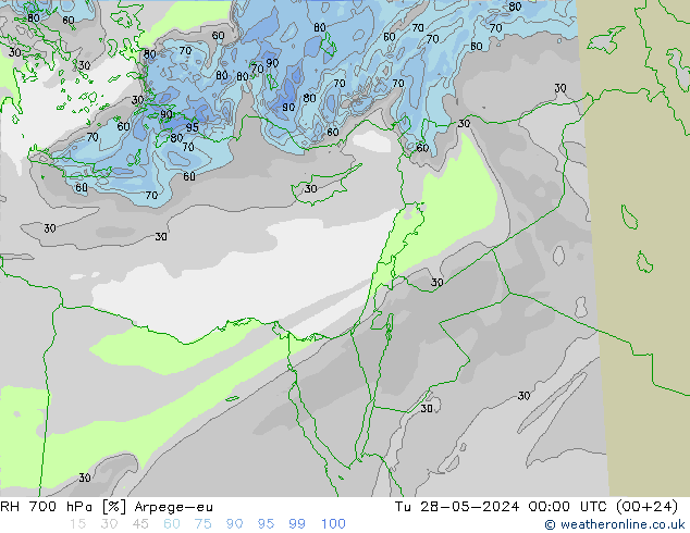 RH 700 hPa Arpege-eu wto. 28.05.2024 00 UTC