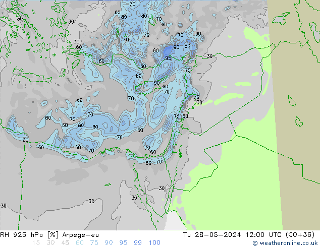 RH 925 hPa Arpege-eu Tu 28.05.2024 12 UTC