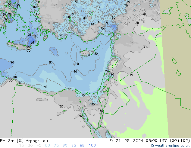 Humidité rel. 2m Arpege-eu ven 31.05.2024 06 UTC