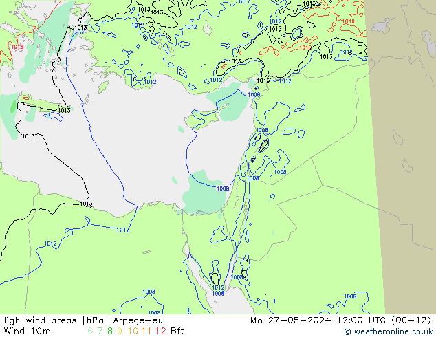High wind areas Arpege-eu Po 27.05.2024 12 UTC