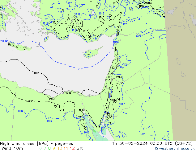 High wind areas Arpege-eu Čt 30.05.2024 00 UTC