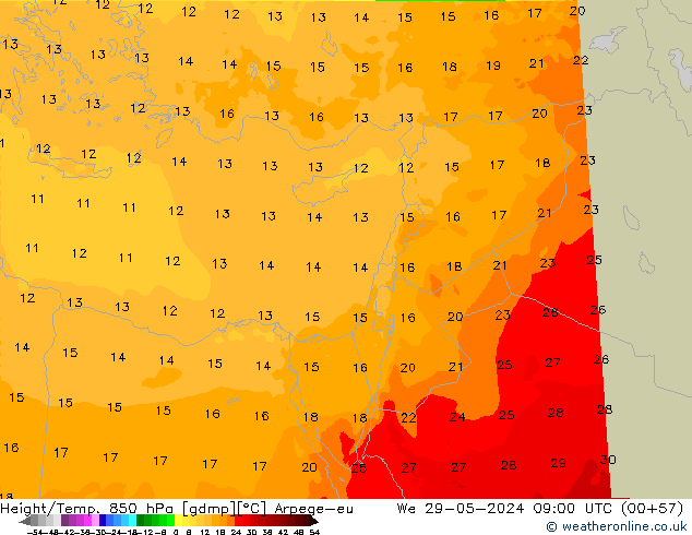 Height/Temp. 850 гПа Arpege-eu ср 29.05.2024 09 UTC