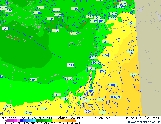 Thck 700-1000 hPa Arpege-eu We 29.05.2024 15 UTC