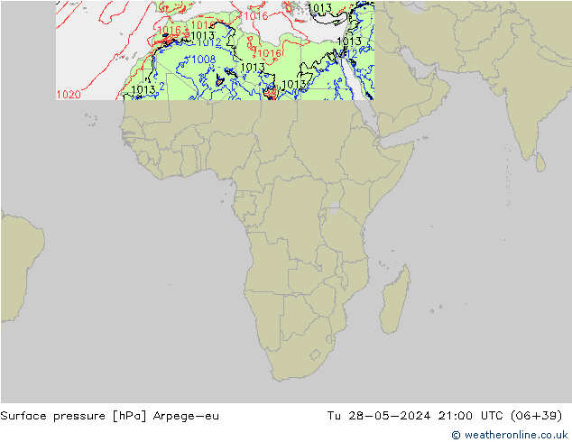 Surface pressure Arpege-eu Tu 28.05.2024 21 UTC