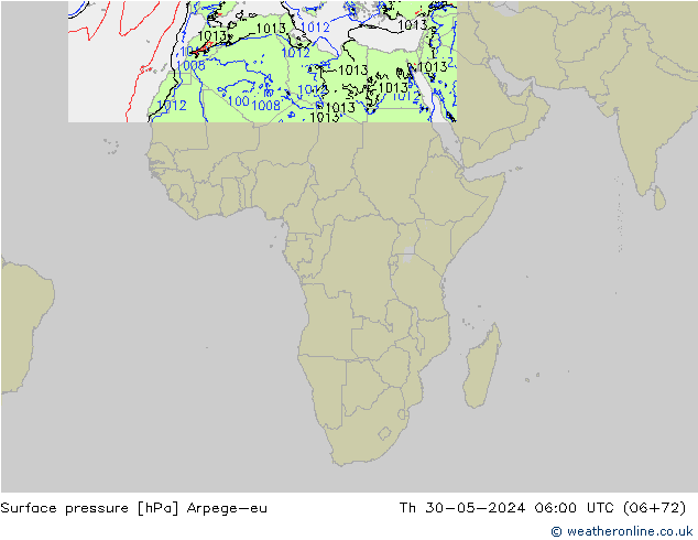 приземное давление Arpege-eu чт 30.05.2024 06 UTC