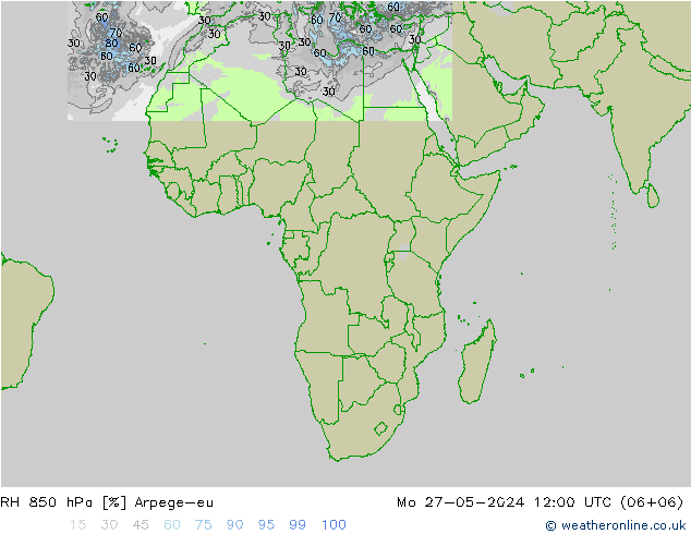 RH 850 hPa Arpege-eu Seg 27.05.2024 12 UTC