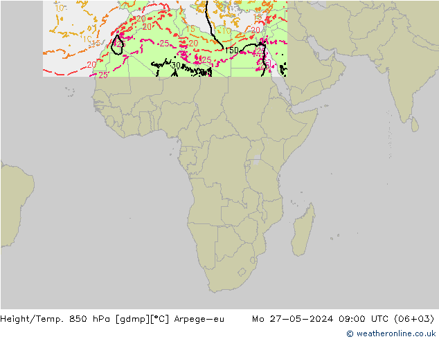 Height/Temp. 850 hPa Arpege-eu Mo 27.05.2024 09 UTC