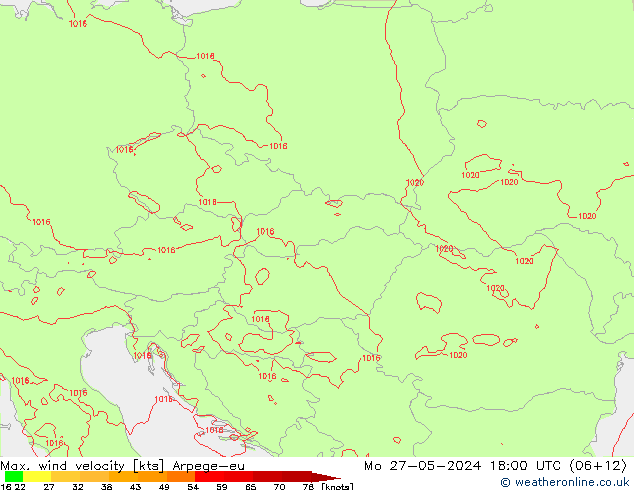 Max. wind velocity Arpege-eu  27.05.2024 18 UTC