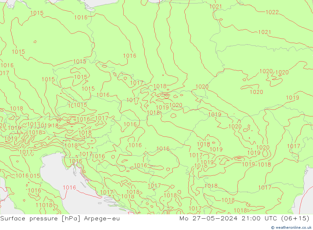 Presión superficial Arpege-eu lun 27.05.2024 21 UTC