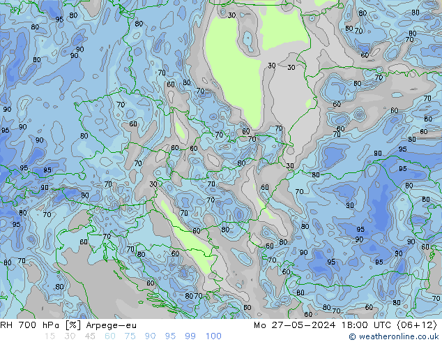 RH 700 hPa Arpege-eu pon. 27.05.2024 18 UTC