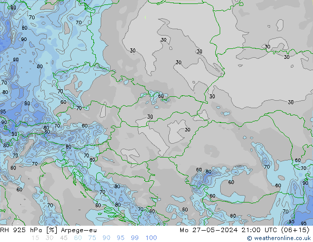 Humedad rel. 925hPa Arpege-eu lun 27.05.2024 21 UTC