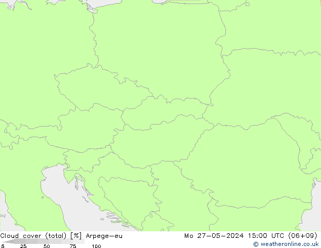 Cloud cover (total) Arpege-eu Mo 27.05.2024 15 UTC