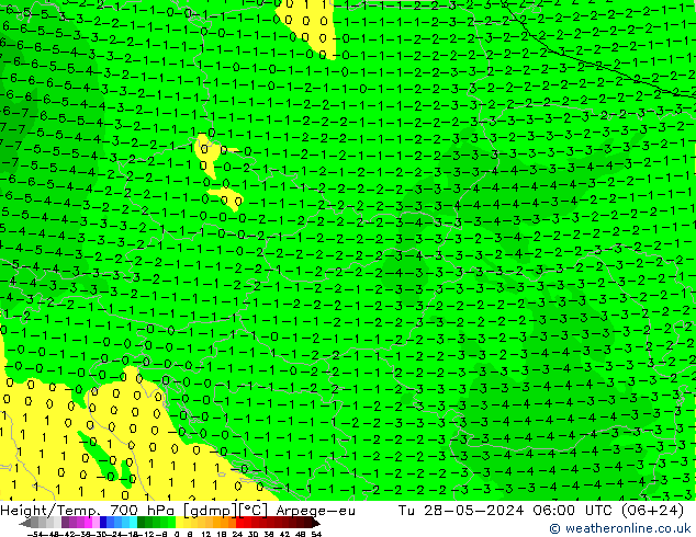 Height/Temp. 700 hPa Arpege-eu Tu 28.05.2024 06 UTC