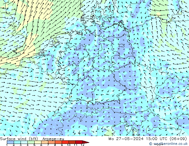 Rüzgar 10 m (bft) Arpege-eu Pzt 27.05.2024 15 UTC