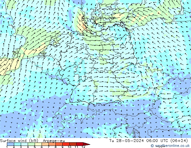 Bodenwind (bft) Arpege-eu Di 28.05.2024 06 UTC