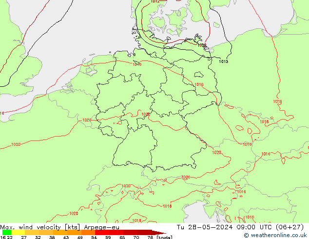 Max. wind snelheid Arpege-eu di 28.05.2024 09 UTC