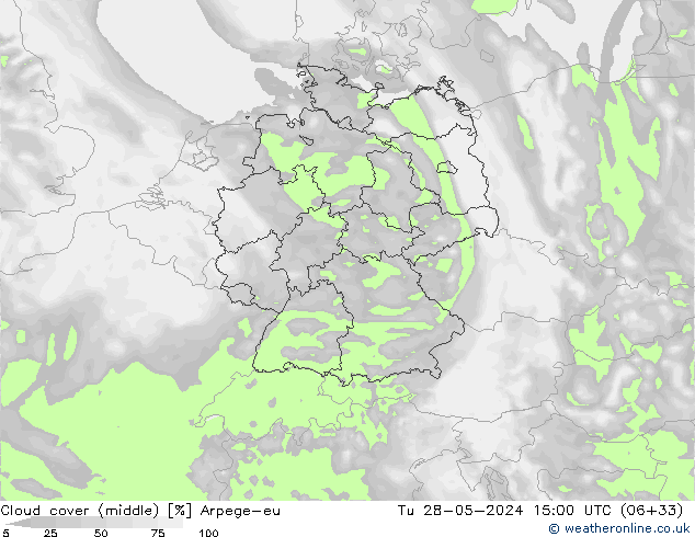 oblačnosti uprostřed Arpege-eu Út 28.05.2024 15 UTC