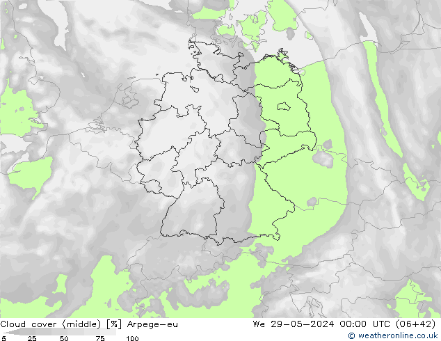 Cloud cover (middle) Arpege-eu We 29.05.2024 00 UTC