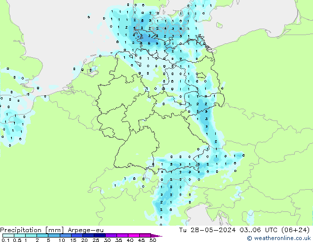 Precipitation Arpege-eu Tu 28.05.2024 06 UTC